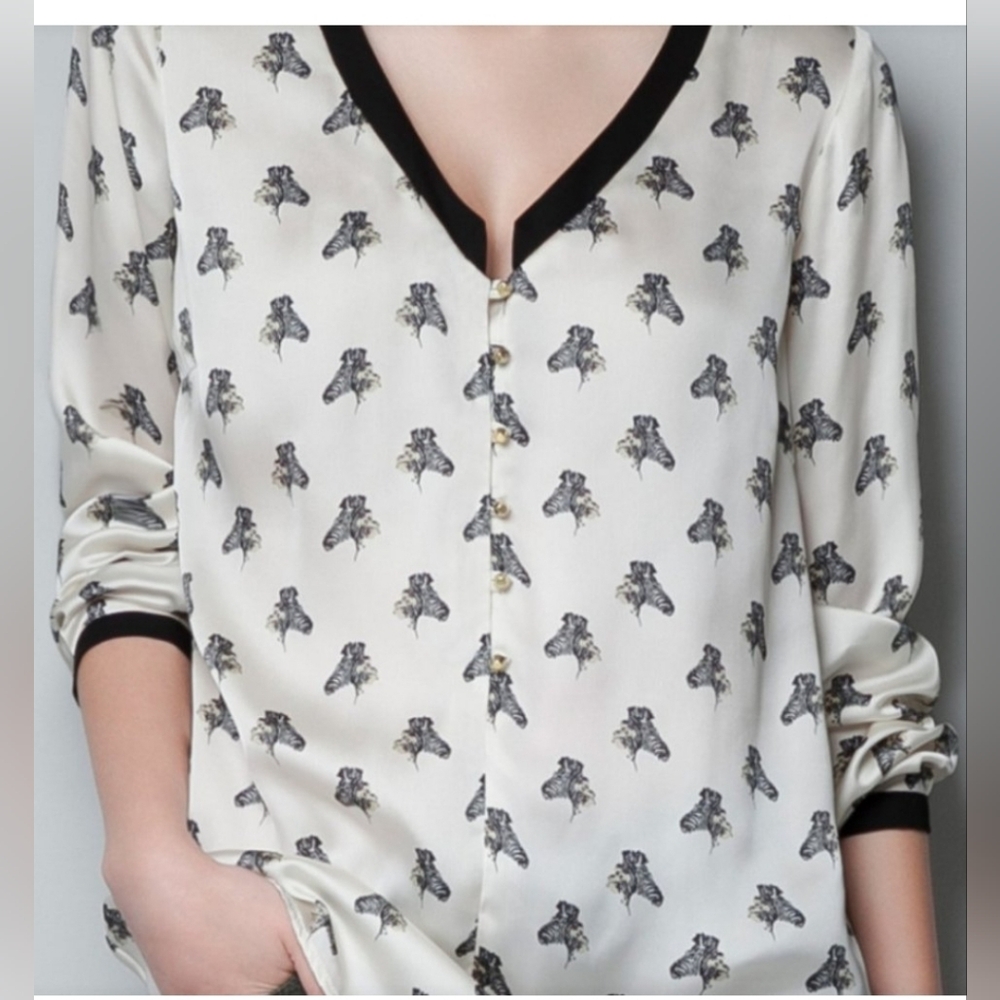 Zara Ivory‎ and Black Zebra Print Button-Down Shirt